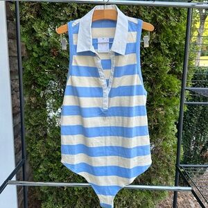Free People Striped Blue and Cream Bodysuit